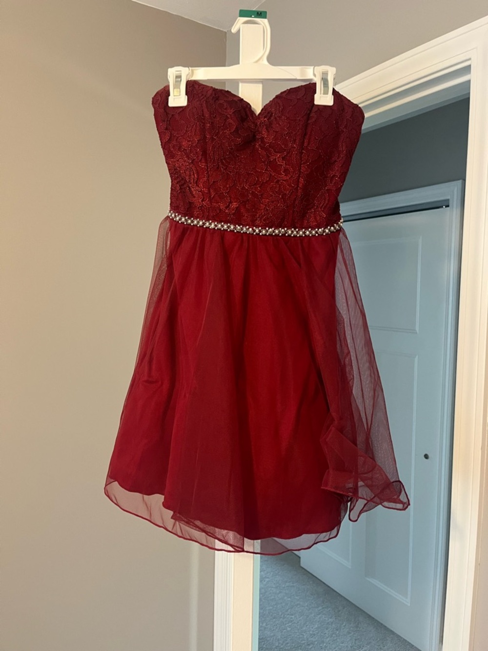 Girls Burgundy Lace & Tulle Party Dress with Beaded Waist